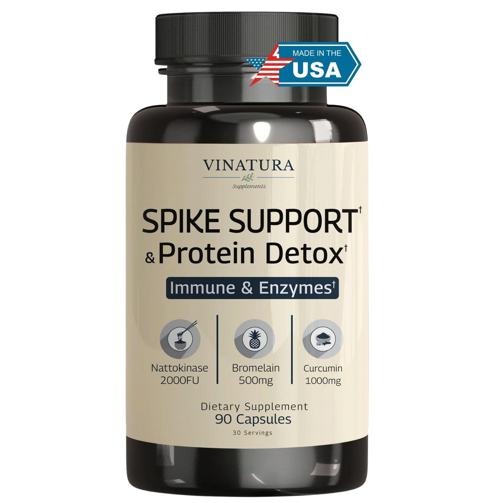 Spike Protein Detox Supplement – Curcumin, Bromelain & Nattokinase – 90 Capsules