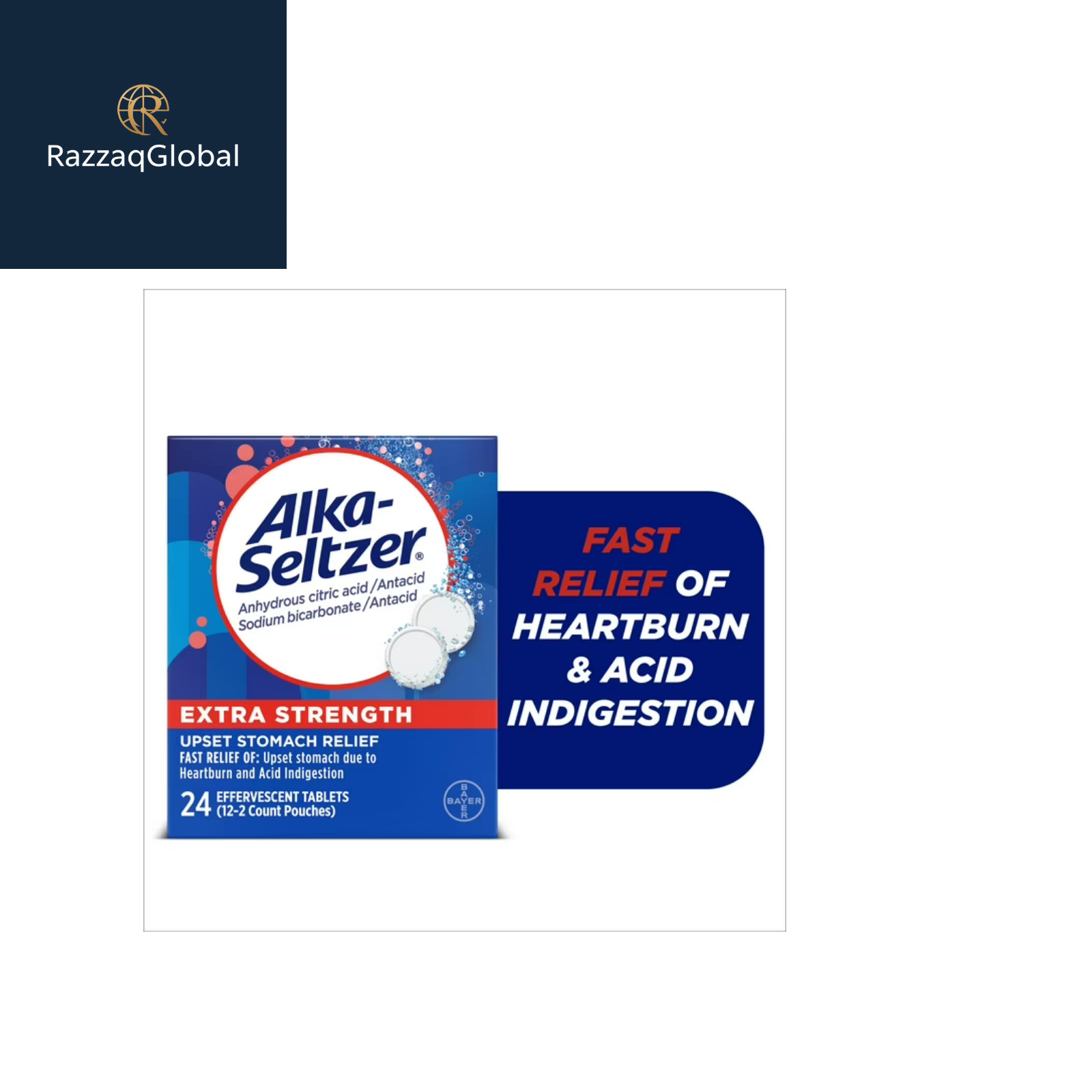 Alka-Seltzer Extra Strength Heartburn Relief Effervescent Antacid Tablets 24 Ct