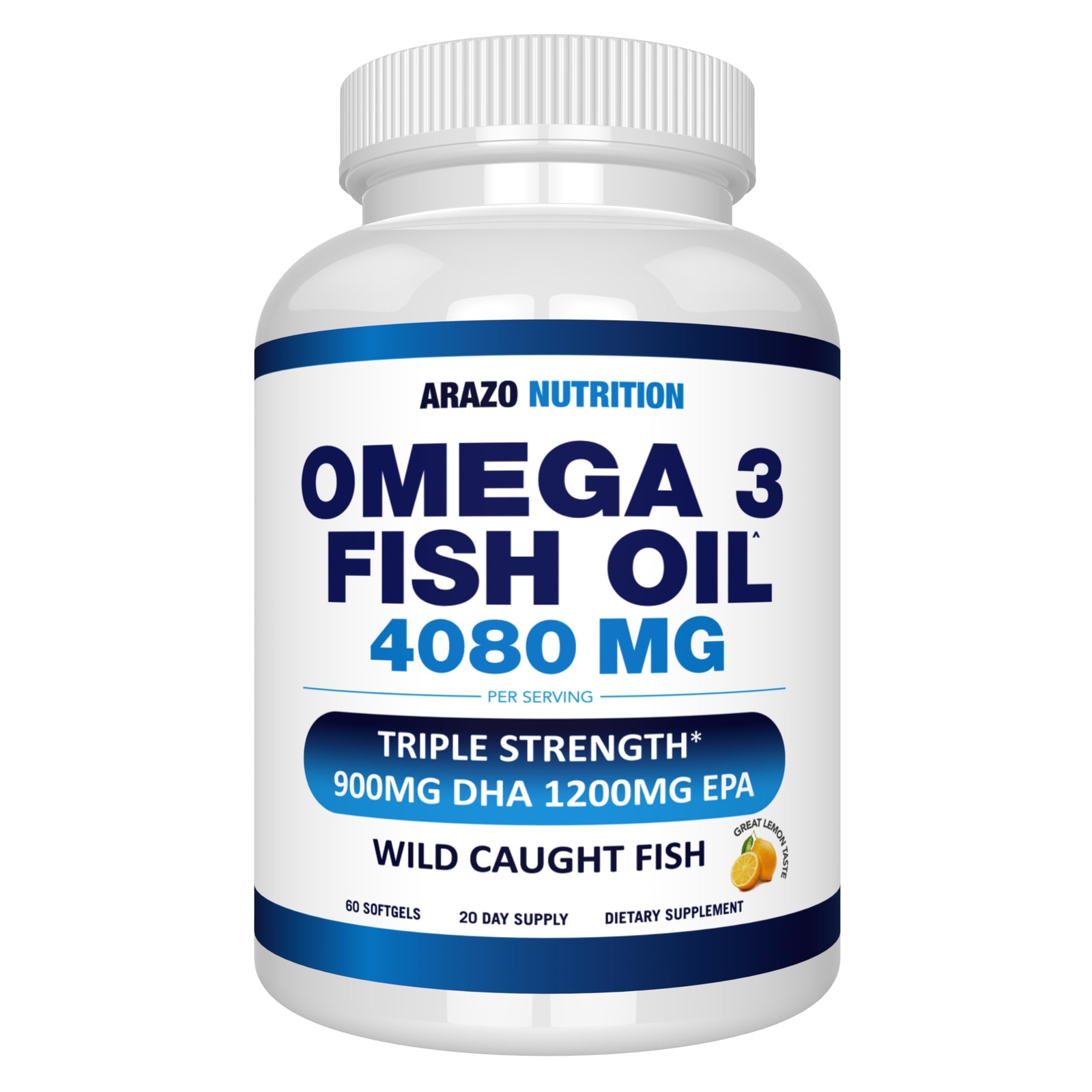 Arazo Nutrition Wild Caught Omega 3 Fish Oil – 60 Soft Gels – 4080mg High EPA…