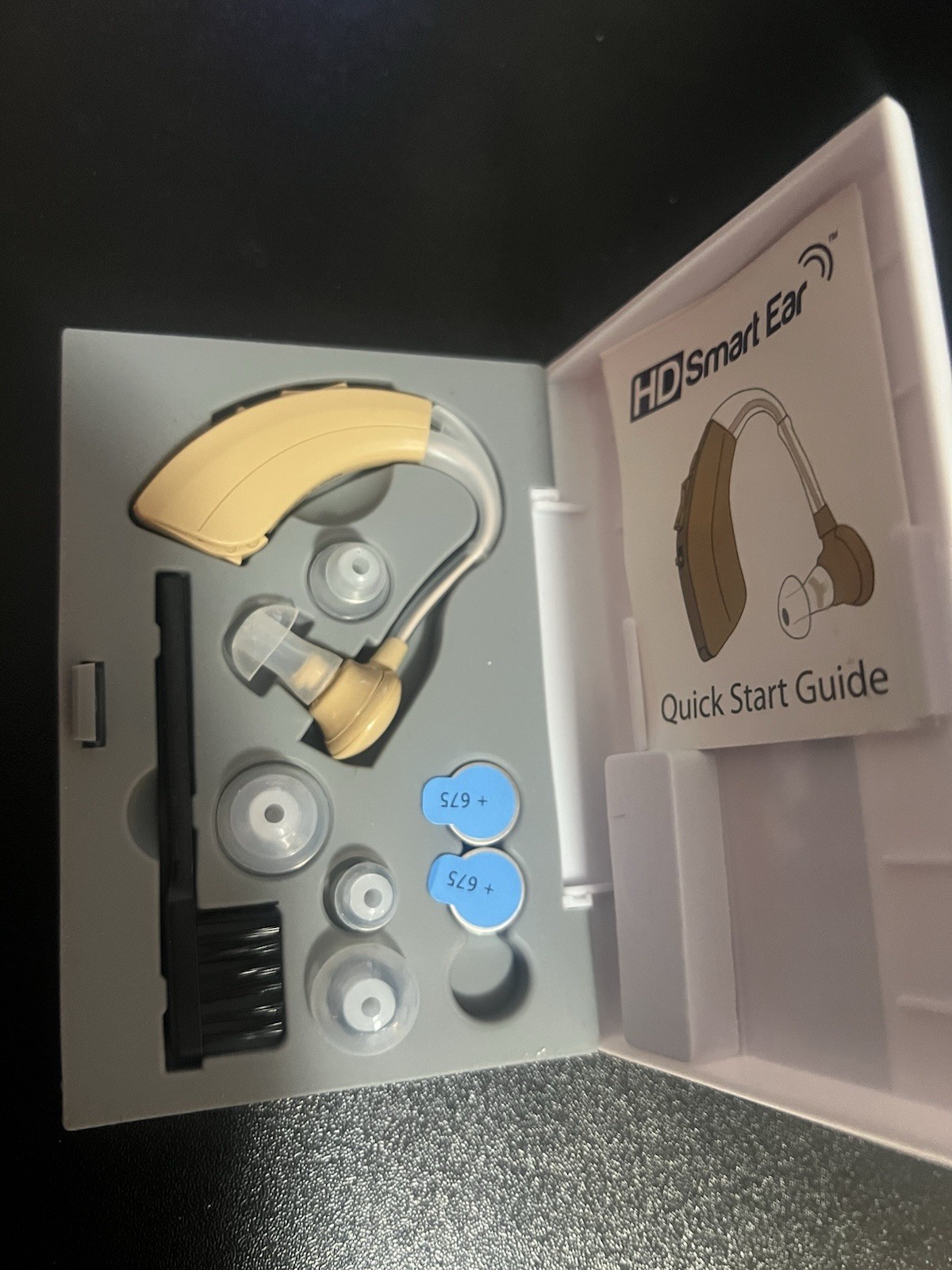 HD Smart Ear BTE Hearing Amplifier Beige Battery Kit w/ Domes Brush Guide