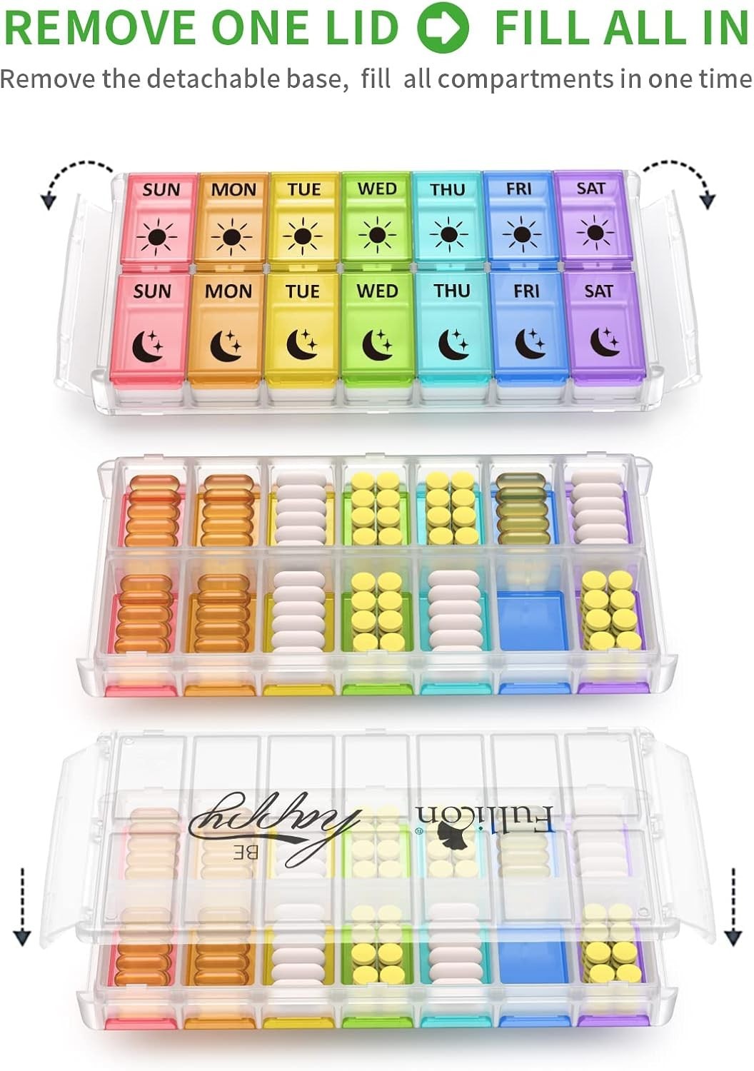 BPA-Free Extra Large Pill Organizer – Portable 14 Compartment Medicine Keeper