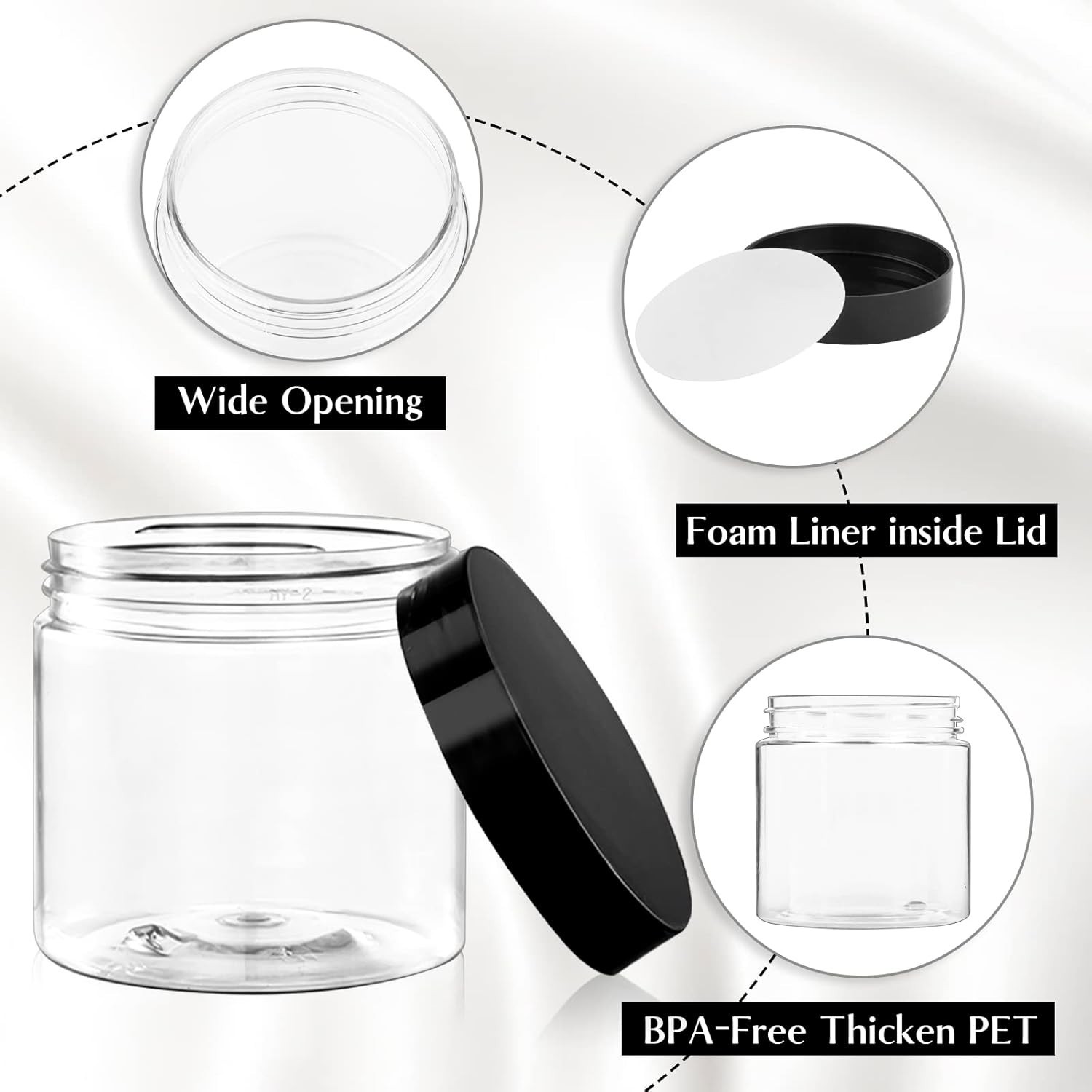 4 Oz Plastic Container Jars W/ Lids BPA Free Empty Round Clear Cosmetic