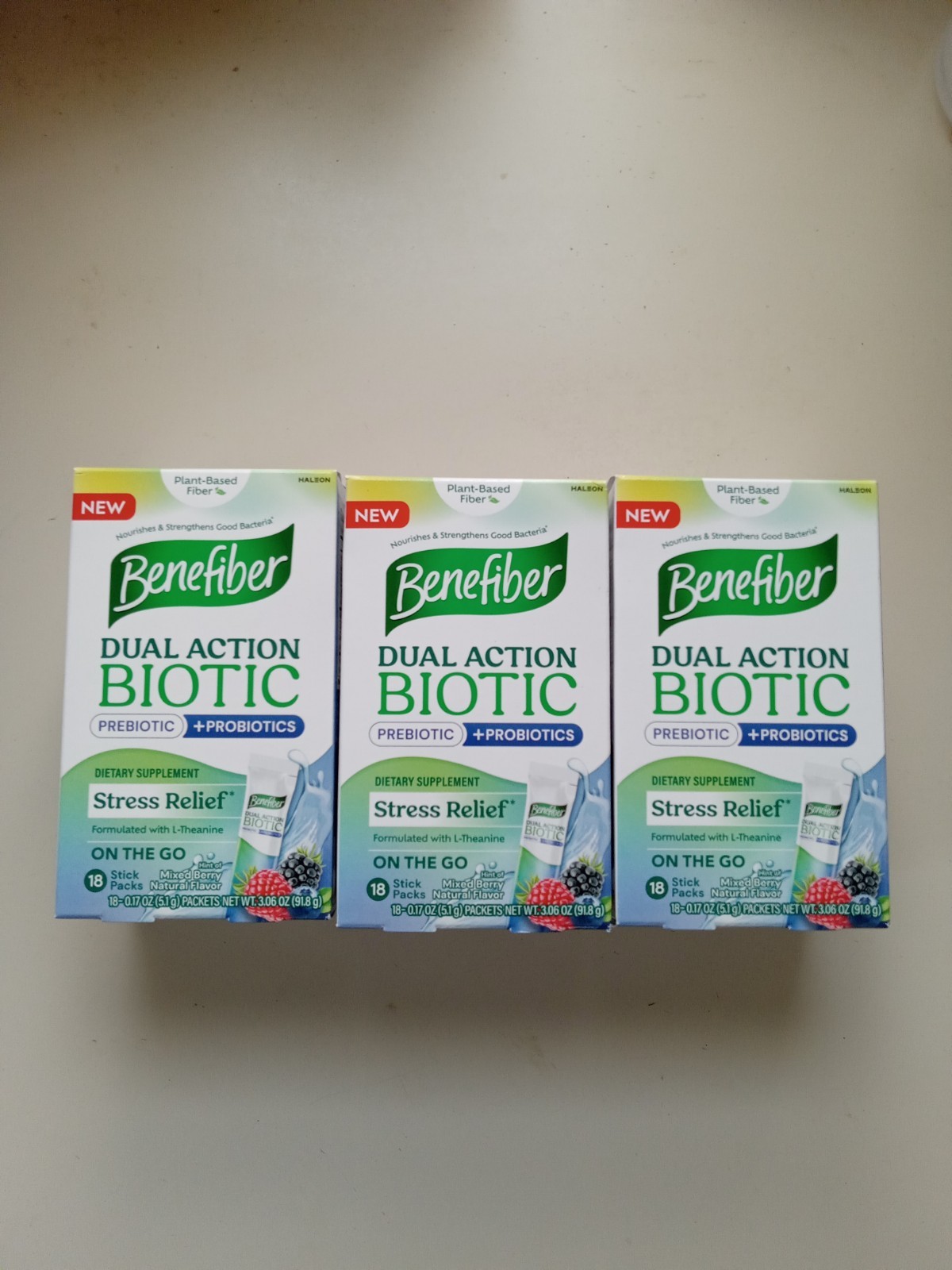 3*Benefiber Dual Action Biotic Plus Stress Relief 18 Mixed Berry Bb 08/26