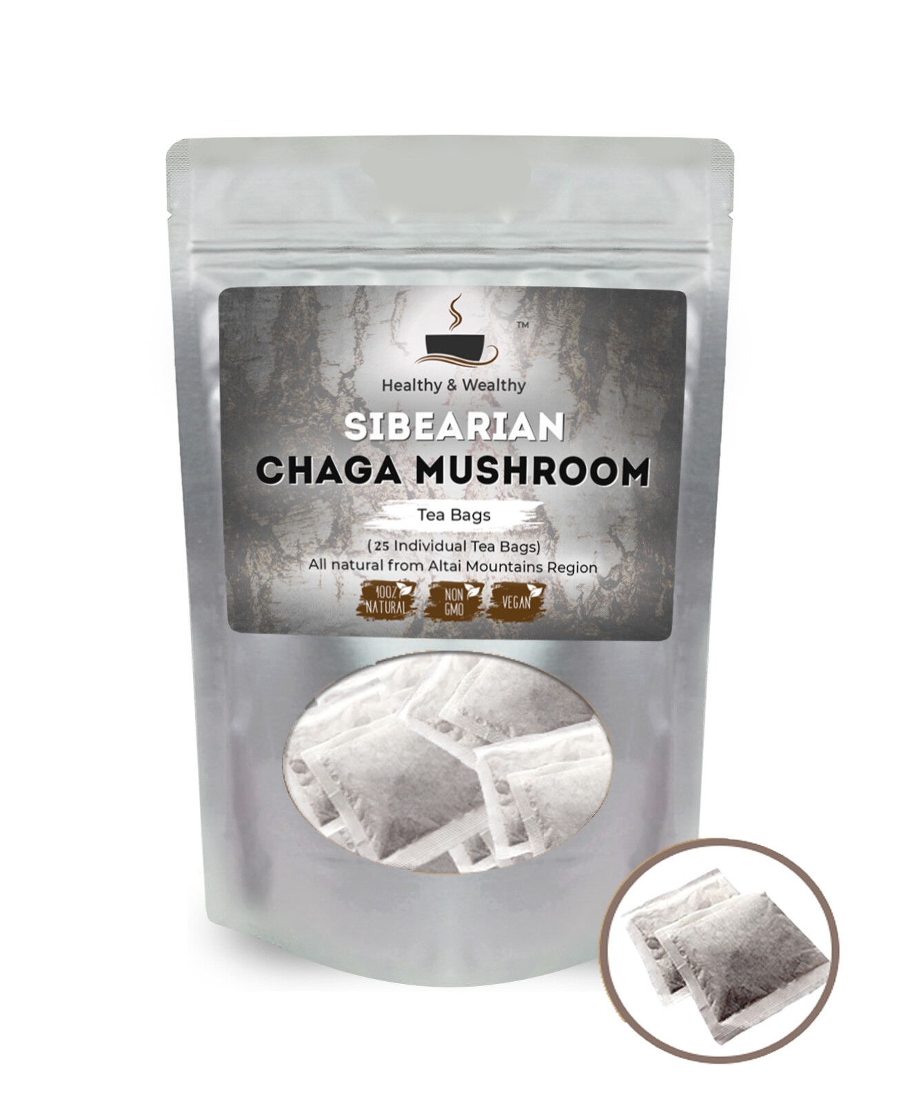 Organic Siberian Chaga Mushroom Tea 25 Bags Wild Harvested from Altai Mountains