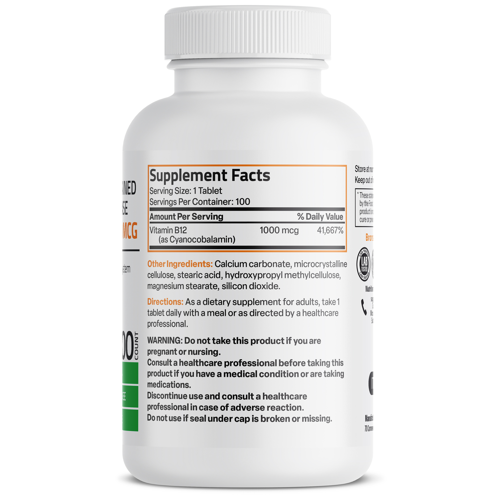 Bronson Vitamin B12 Sustained Release NON-GMO, 100 Tablets