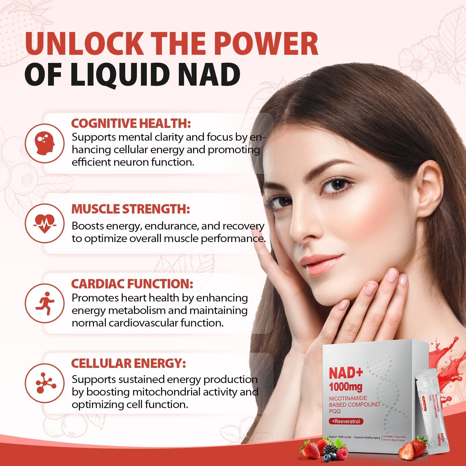 High-Potency NAD+ Liquid 1000mg with Quercetin, Resveratrol & PQQ – Boost Energy