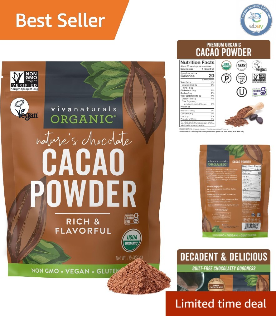 Organic Unsweetened Cacao Powder – 1 lb Rich Dark Chocolate for Smoothies, Ba…