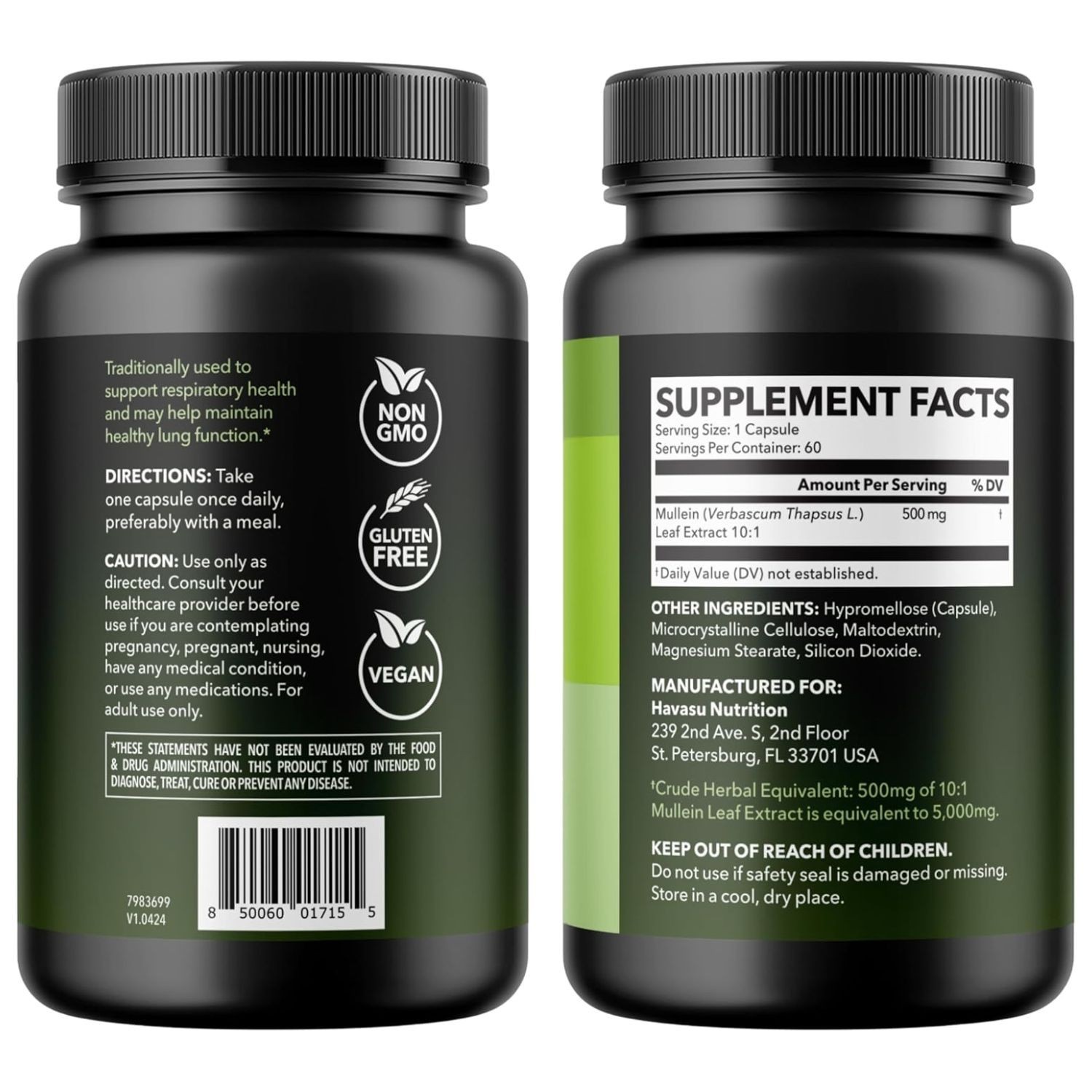Extracto de Hoja de Gordolobo Mullein Leaf 5000mg 60 Cápsulas 60 Porciones