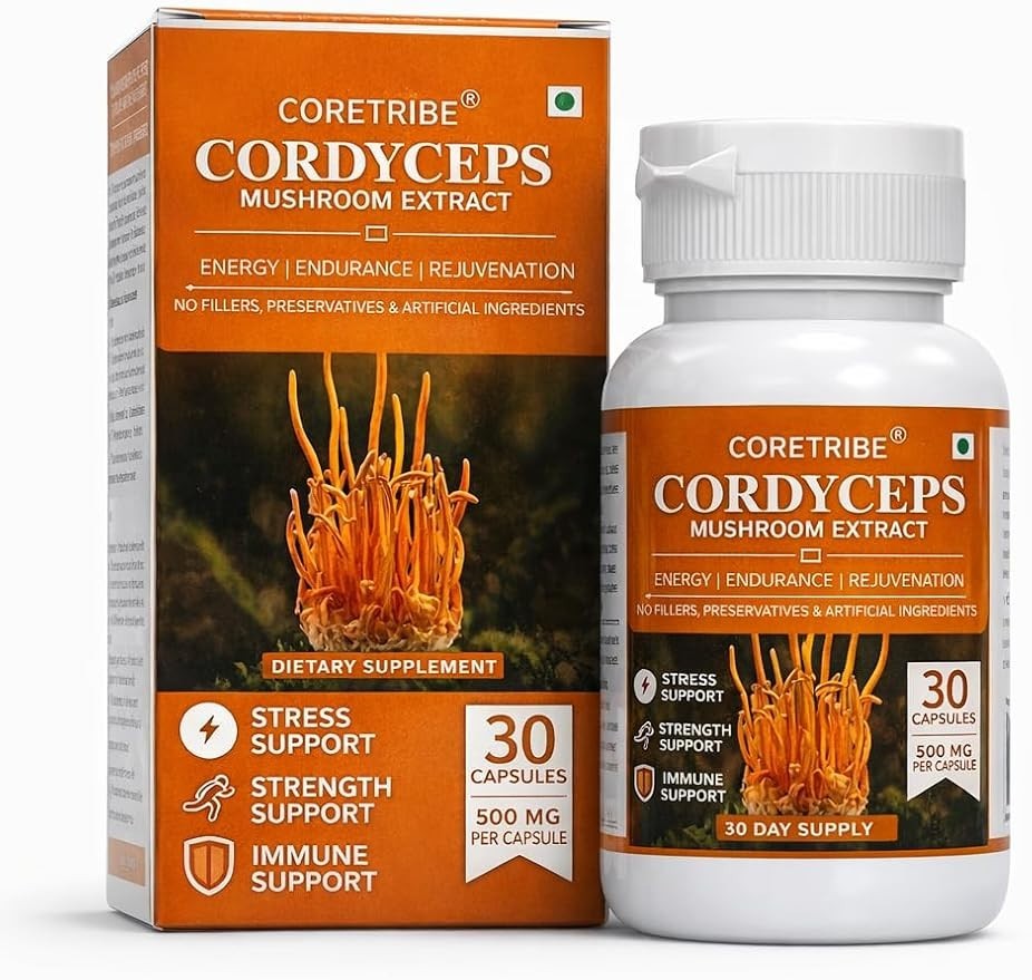 Coretribe® Cordyceps Militaris Mushroom 30 Capsules Strength,Focus, Superfood