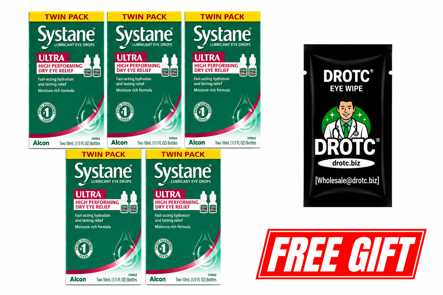 Systane Ultra Lubricant Eye Drops 5-Pack + Free DR OTC Wipe – EXP 02/27+