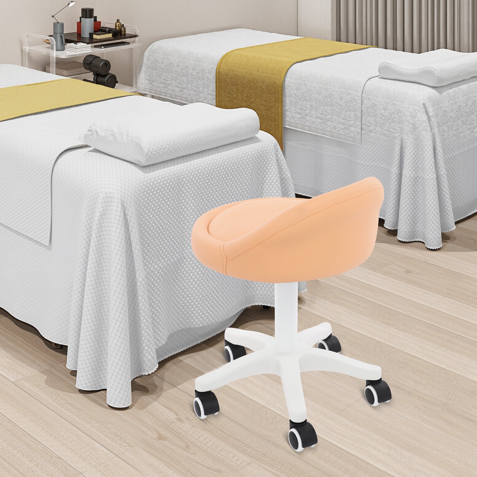 360° Rotation Stool, 48-62cm Height Adjustable Chair, Movable Beauty Salon Chair