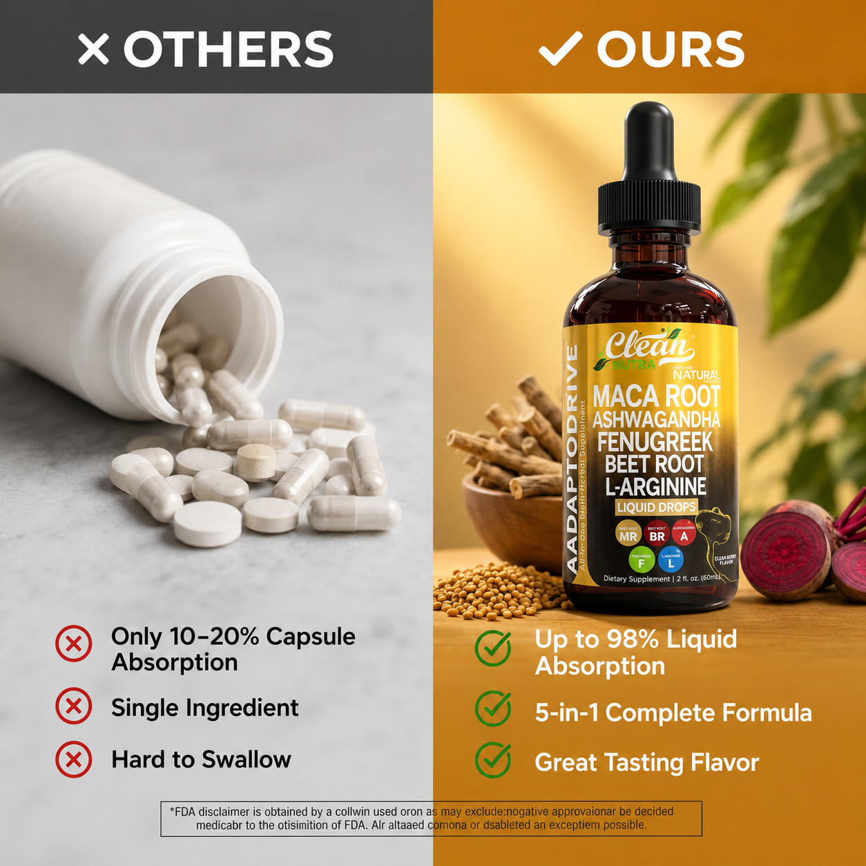 Clean Nutra AdaptoDrive Drops – Maca & Ashwagandha for Energy & Hormone Support