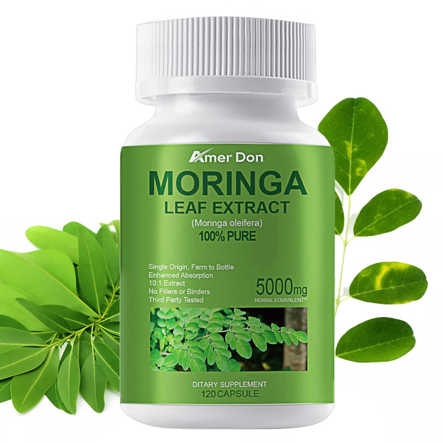 Moringa Oleifera Leaf Organic Extract 5,000mg Serving 100% Pure 120 Capsules US