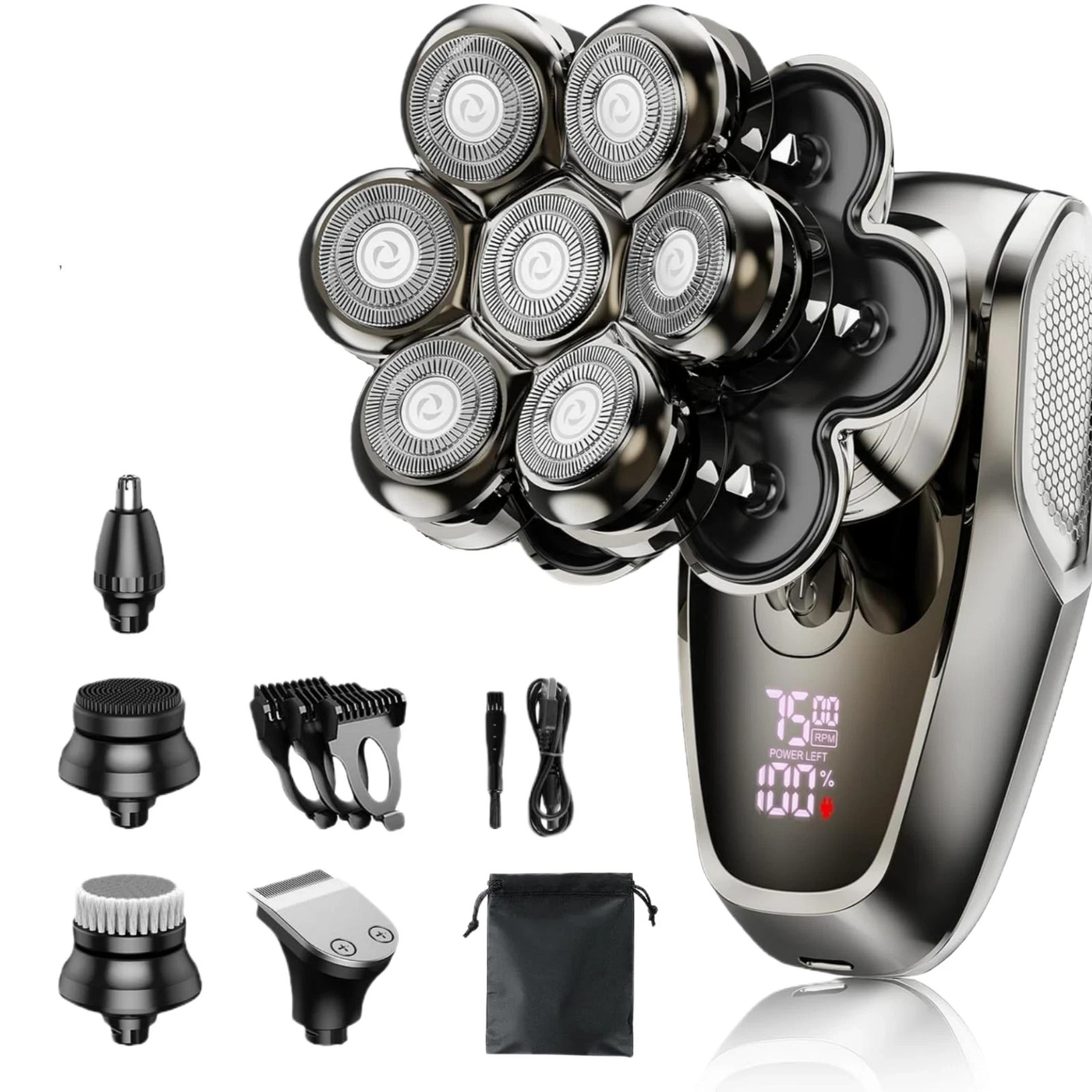 7D Magnetic Head Shaver 5in1 For Bald Men Body Trimmer Razor Waterproof US Stock