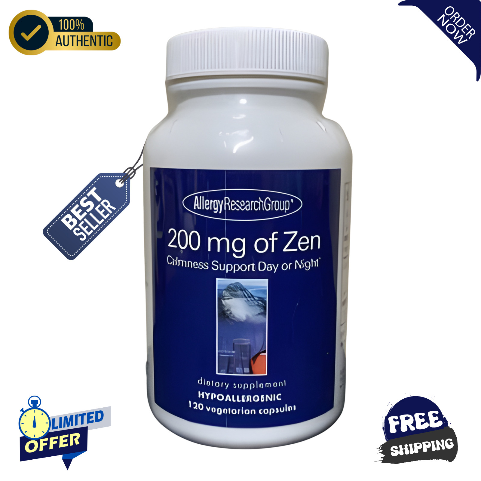 Zen 200mg by Allergy Research Group 120 Capsules Stress & Relaxation Support