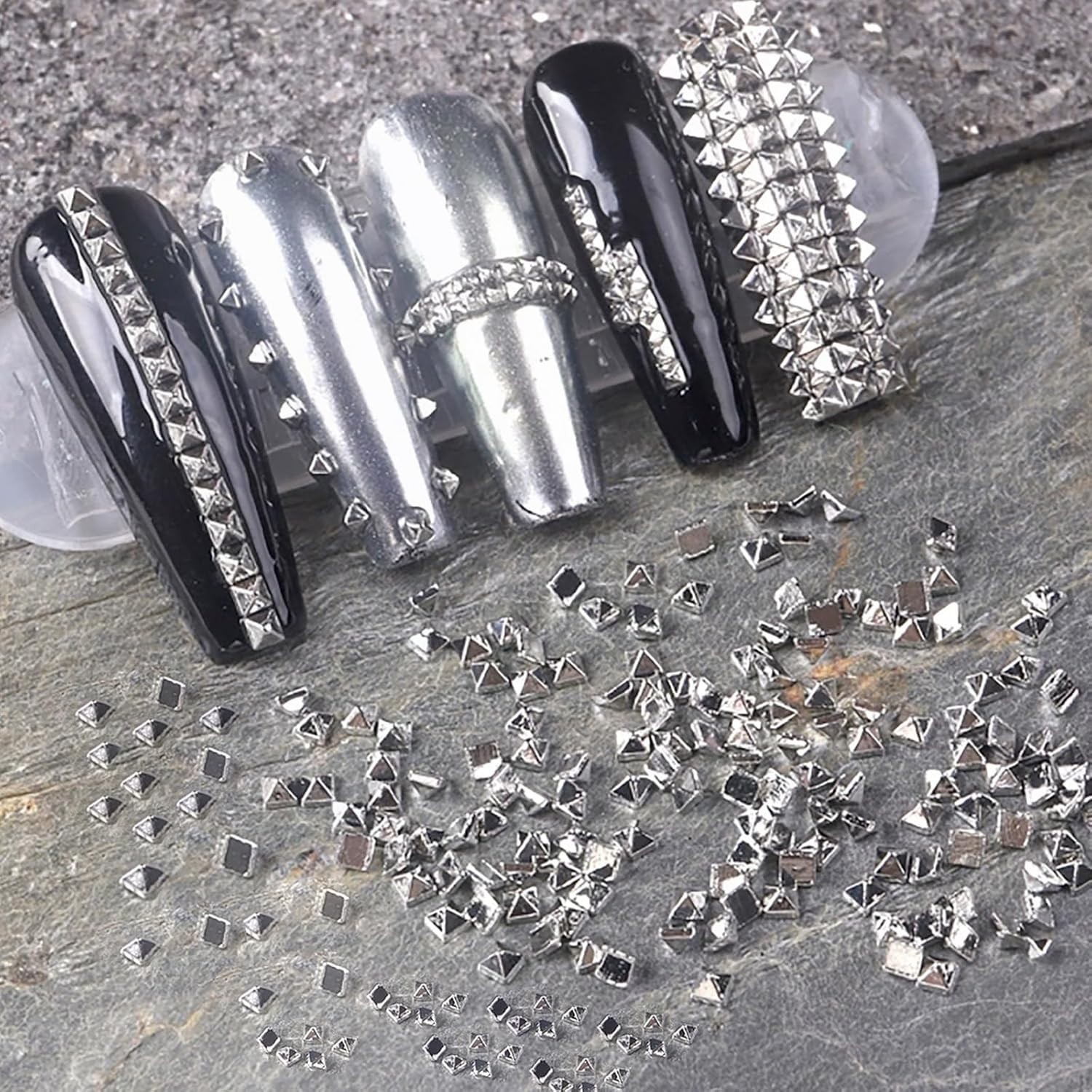 600 PCS Silver Pyramid Rivets for Nails – Durable & Reusable Metal Charms