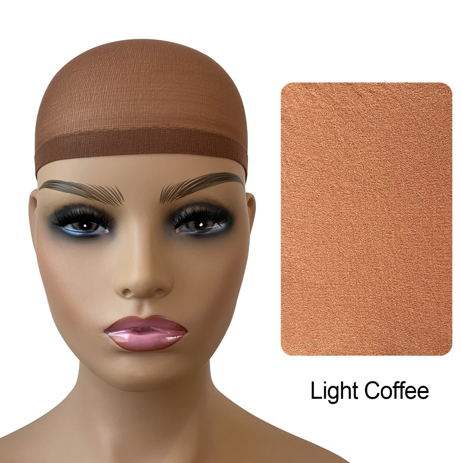 2pcs Deluxe Nylon Stocking Stretchy Wig Caps Light Coffee,Nude,Black, Beige