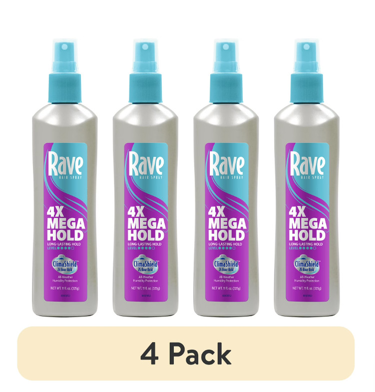 Rave 4X Mega Hold Non-Aerosol Hair Spray, All-Weather Protection Pack of 4