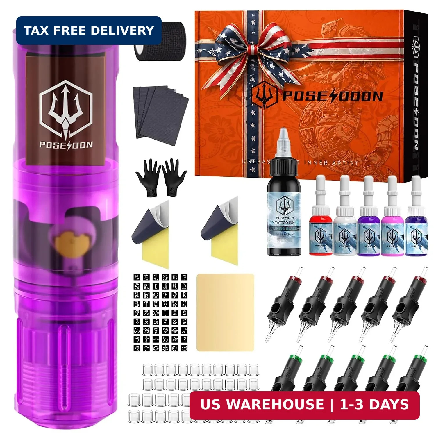 POSEIDON All-in-One Wireless Rotary Tattoo Gun Kit with Pen,1500mAh Battery | 3m