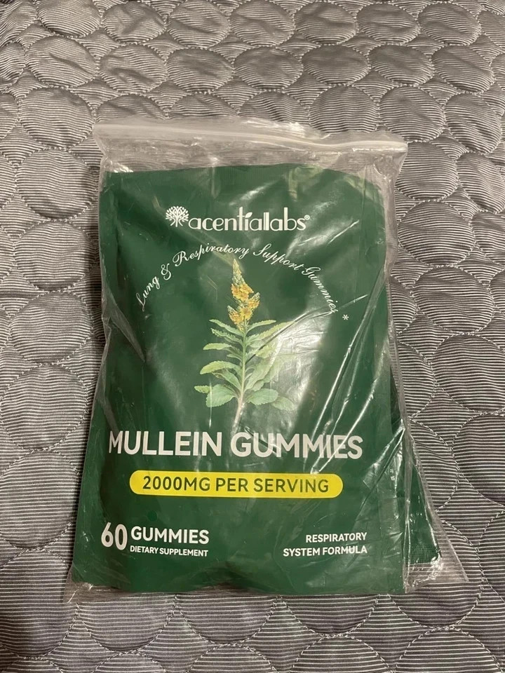 60 Count Mullein Gummies for Lung Cleanse, 2000mg Organic Mullein Leaf Extract f