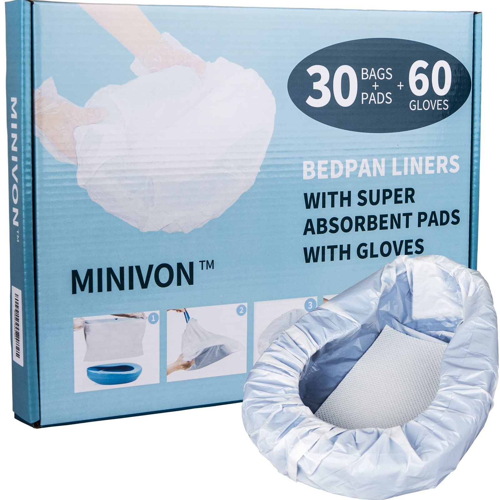 Bedpan Liners with Super Absorbent Pads – Value Pack 30 Count – Bed pan Bag D…