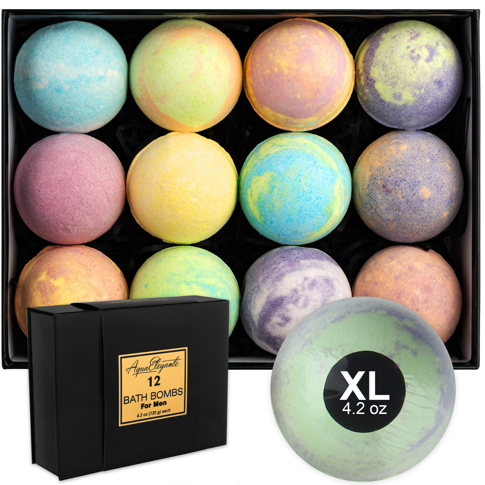 Luxury Bath Bombs for Men (Aqua Elegante) – Gift Set of 12 Large Bathbombs