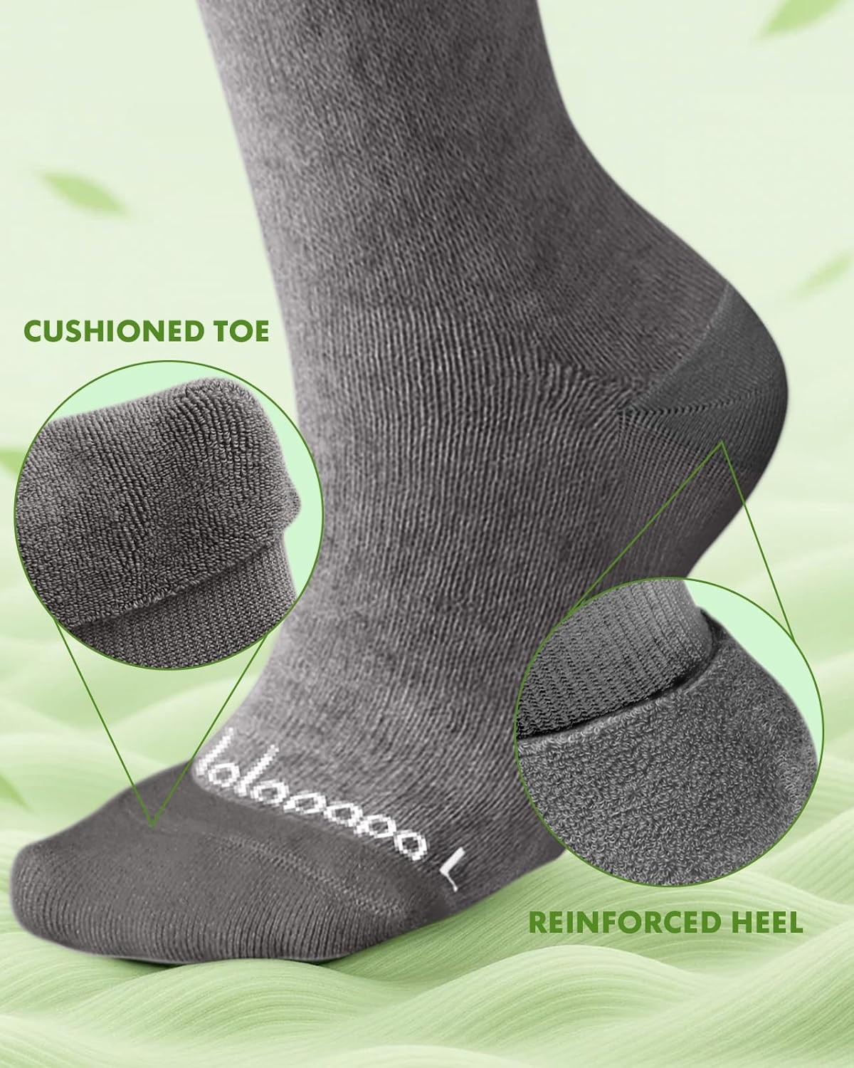 Bamboo Viscose Compression Socks 20mmHg Knee High 2 Pairs Grey Oatmeal
