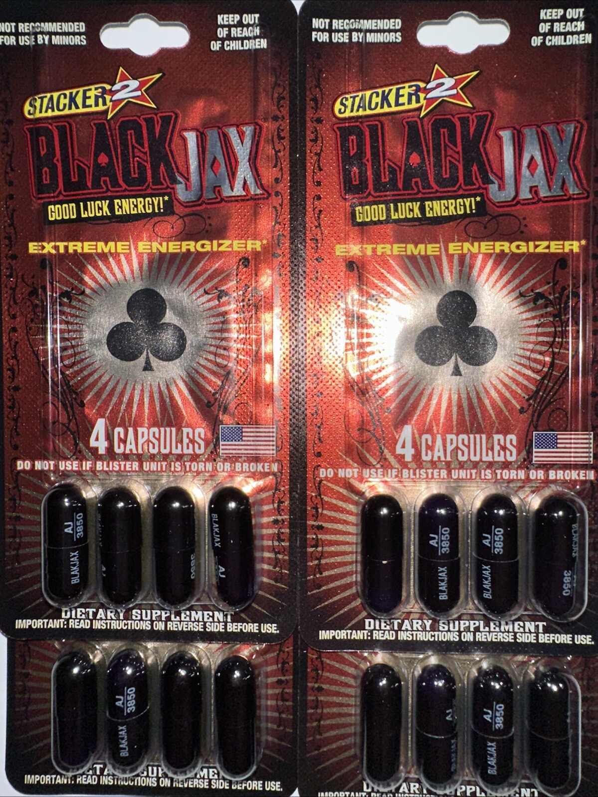 8 Ct BLACK JAX Jack Stacker Two ENERGY BLISTER PACKS 32 Capsules FREE SHIP