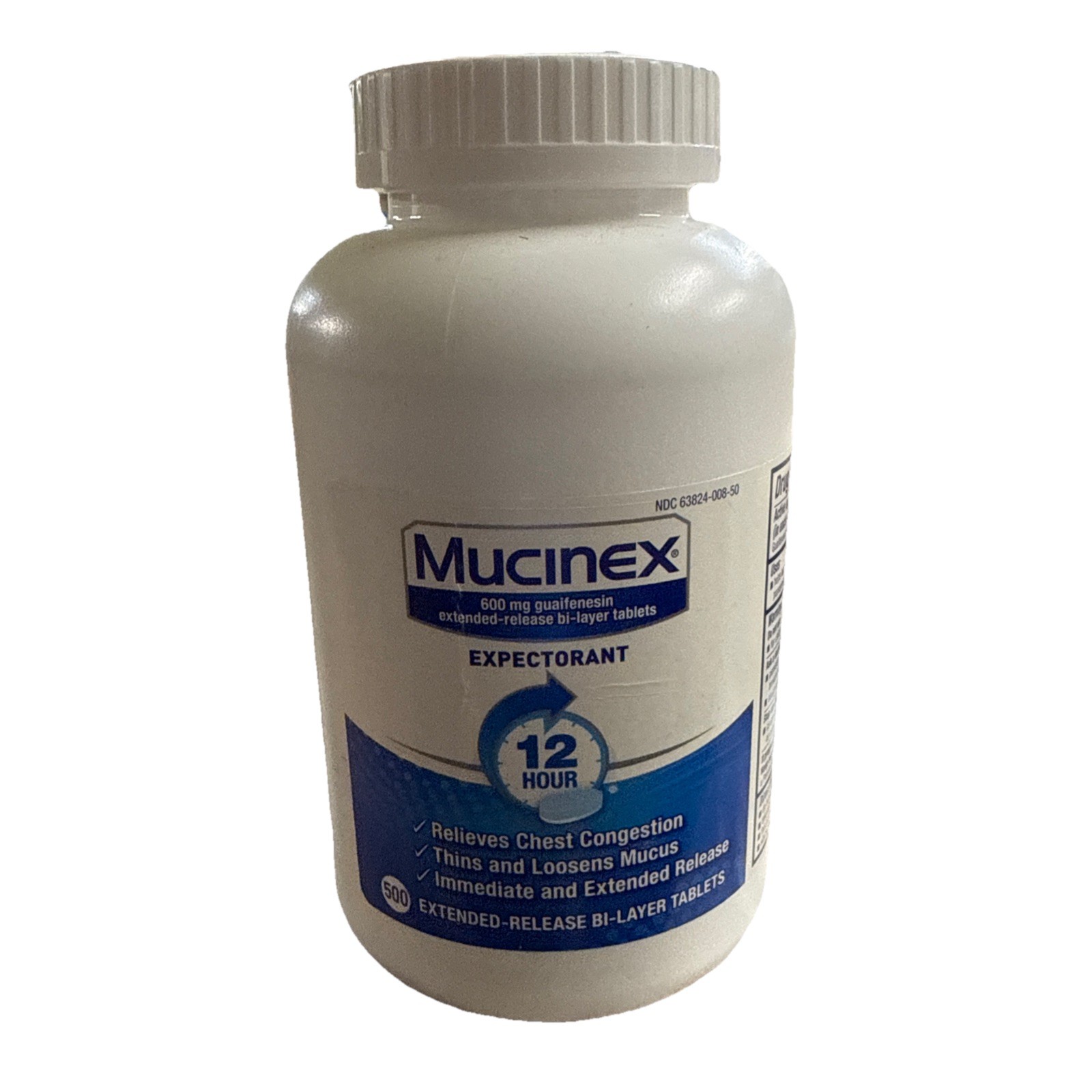 Mucinex 12 Hour Chest Congestion Expectorant 600 mg Tablets Bi-Layer 500 Ct