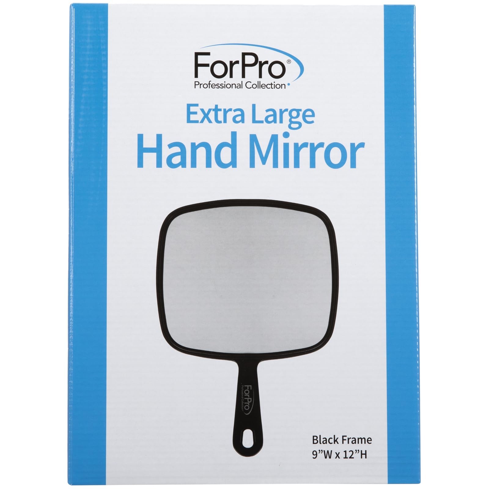 ForPro Extra Large Hand Mirror 9x12in Black Handle Distortion Free Salon Mirror