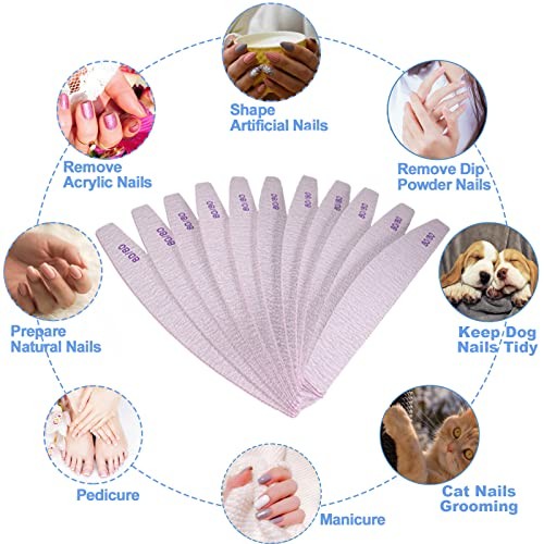 80/80 Grit Nail Files (10 Pack), Emery Boards for 10 Pcs 80/80 Grit Curved Gray