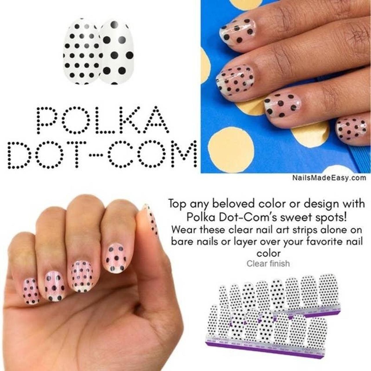 Color Street Nail Strips ?Polka Dot-com? Retired Clear Overlay DIY Manicure