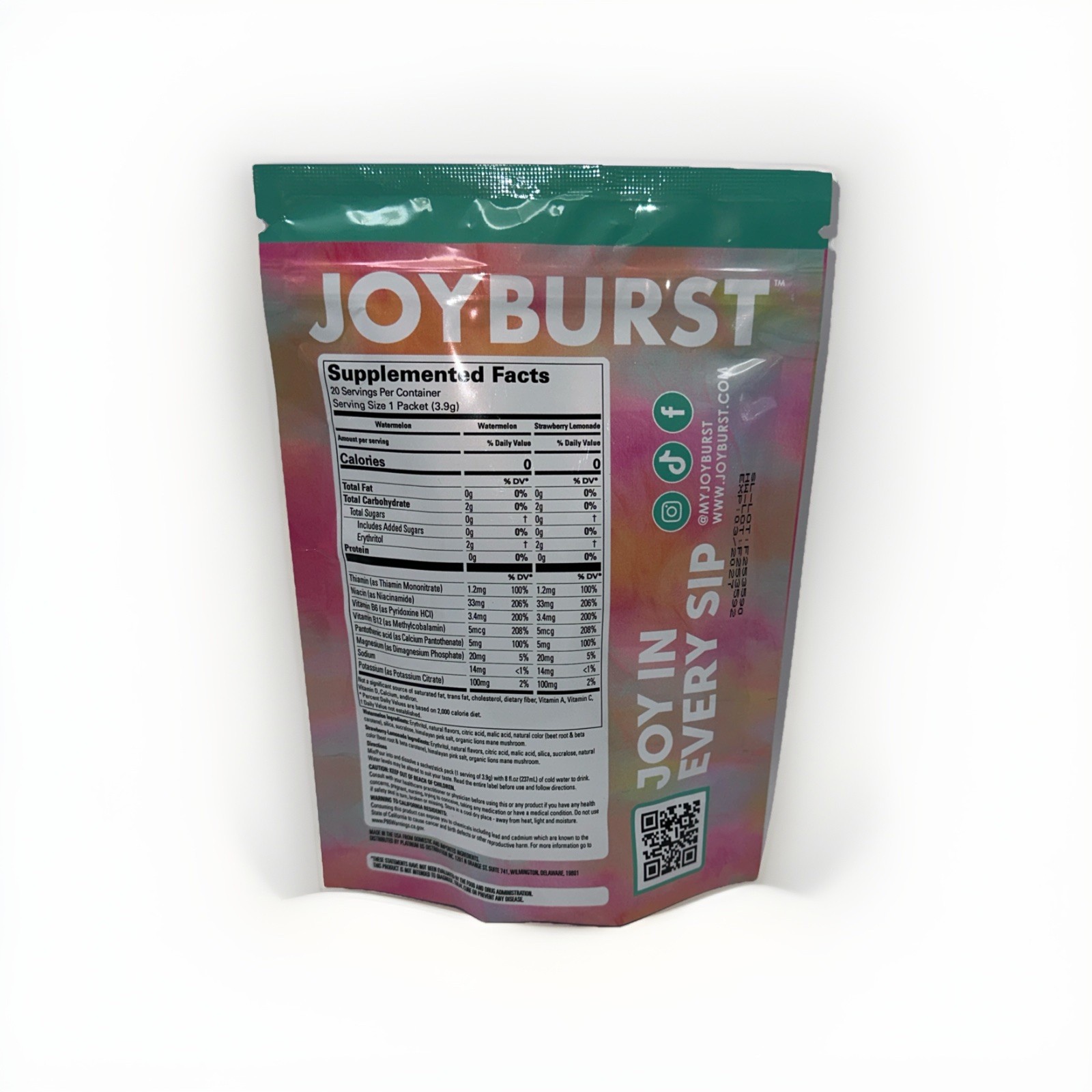 Joyburst Renew Mind + Body 10 Strawberry Lemonade 10 Watermelon 20 Packets – New