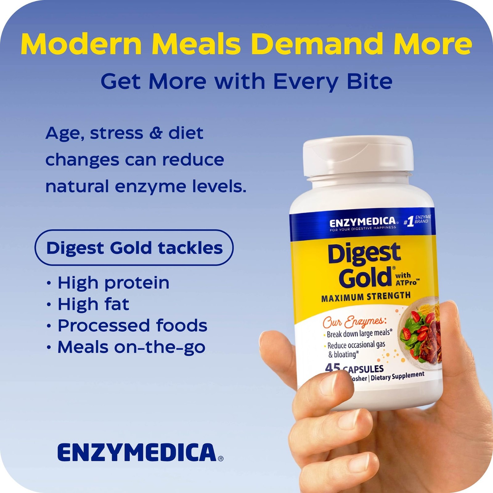 Maximum Strength Digestive Enzymes, Energy Support, 45 Capsules – Gut Health Aid