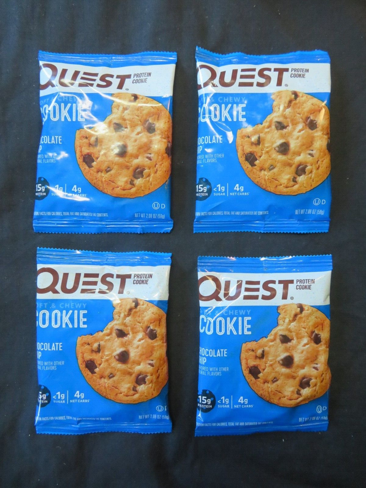 (4) Count Lot Of Quest Soft & Chewy Cookie Chocolate Chip 2.08 Oz Each