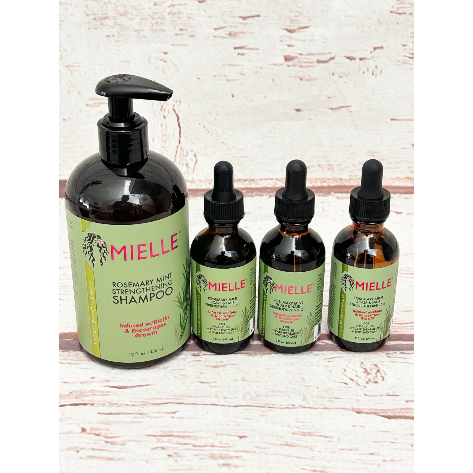 MIELLE Rosemary Mint Strengthening Shampoo And Scalp Hair Oil Set New