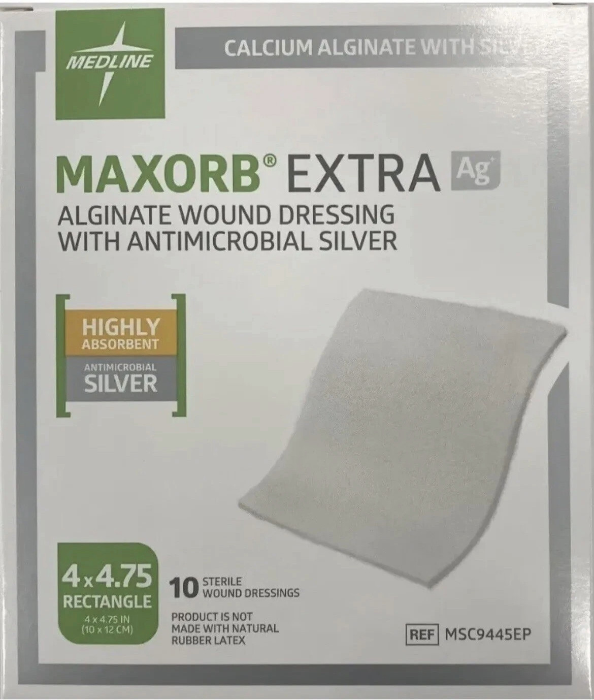 Maxorb Extra Ag Silver Alginate Dressing 4×4.75″ MSC9445EP (Box/10)- Exp 05/2026