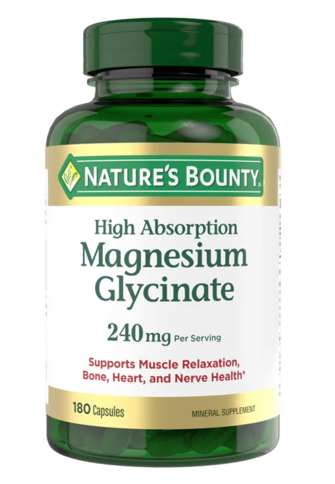 Nature’s Bounty High Absorption Magnesium Glycinate 240 mg, 180 Capsules