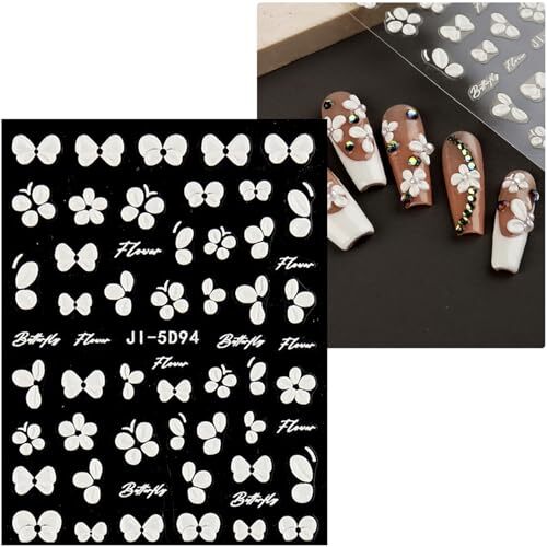 6 Sheets 3D Embossed Flower Butterfly Nail Art Stickers Decals Self-Adhesive