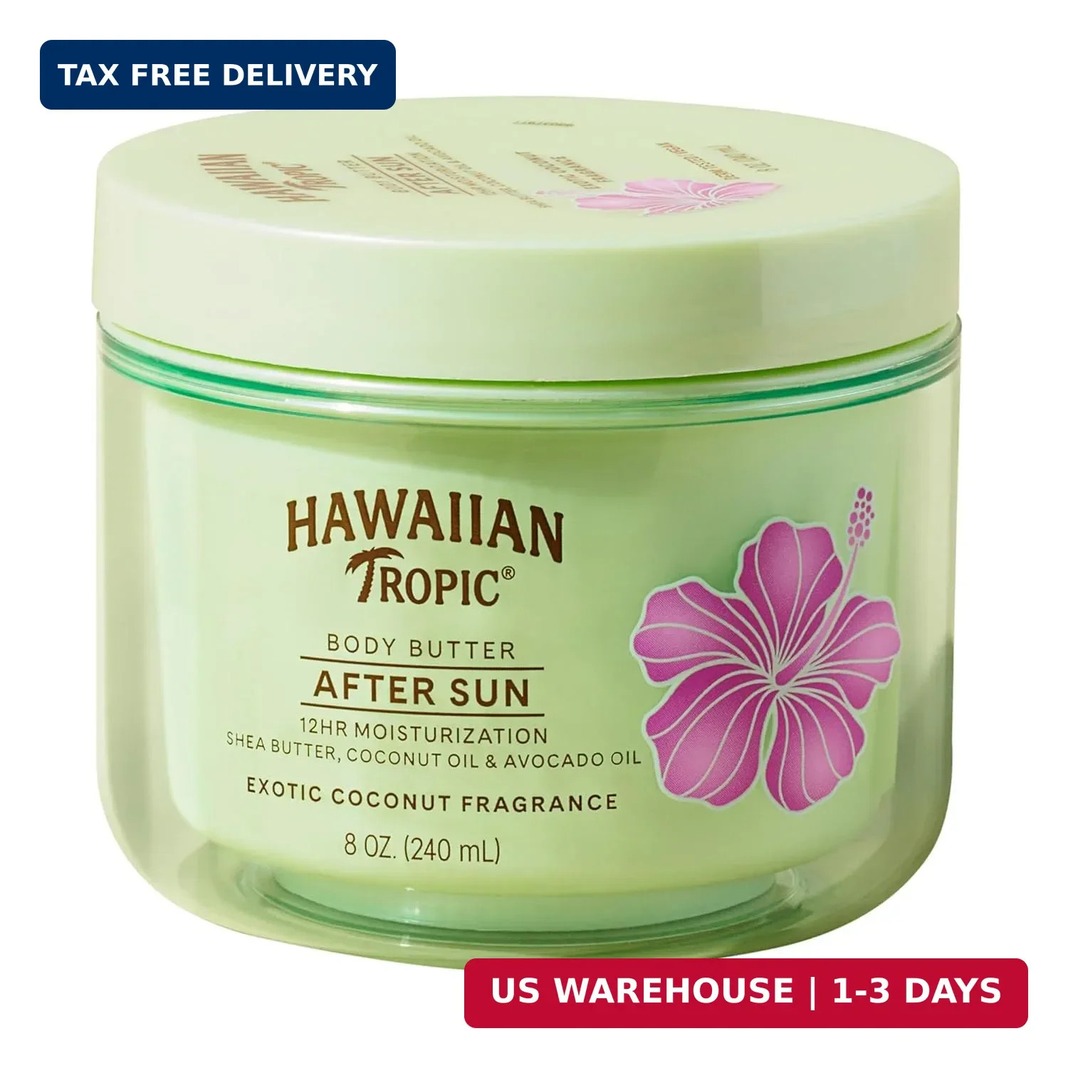 Hawaiian Tropic After Sun Body Butter with Coconut Oil, 8 oz, After Sun Lotion,