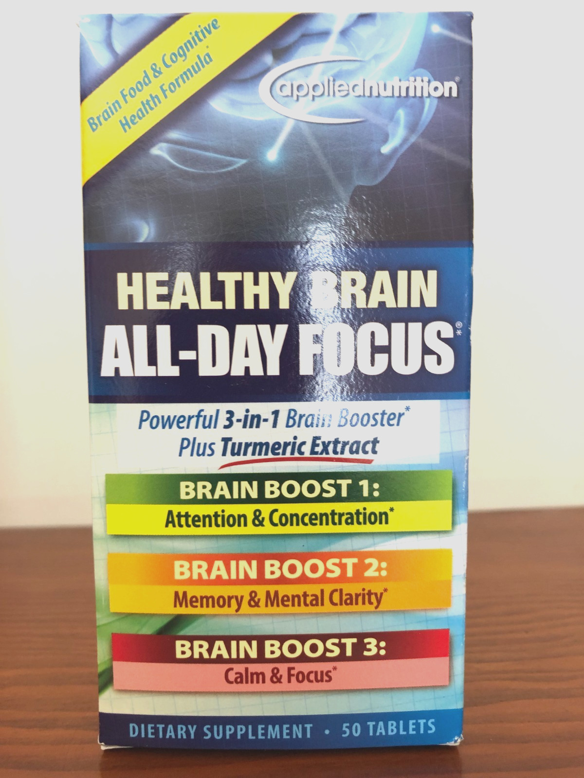 Applied Nutrition Healthy Brain All-Day Focus + Turmeric 645 mg 50 Tabs 6/26+