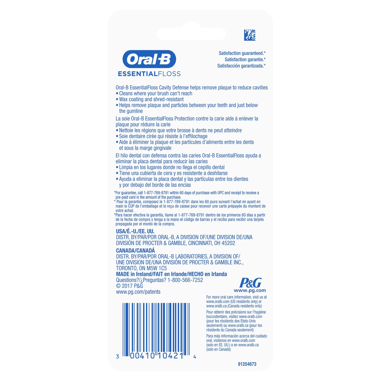 Oral-B Essential Dental Floss, Cavity Defense, 1 Foot (Pack of 1), White