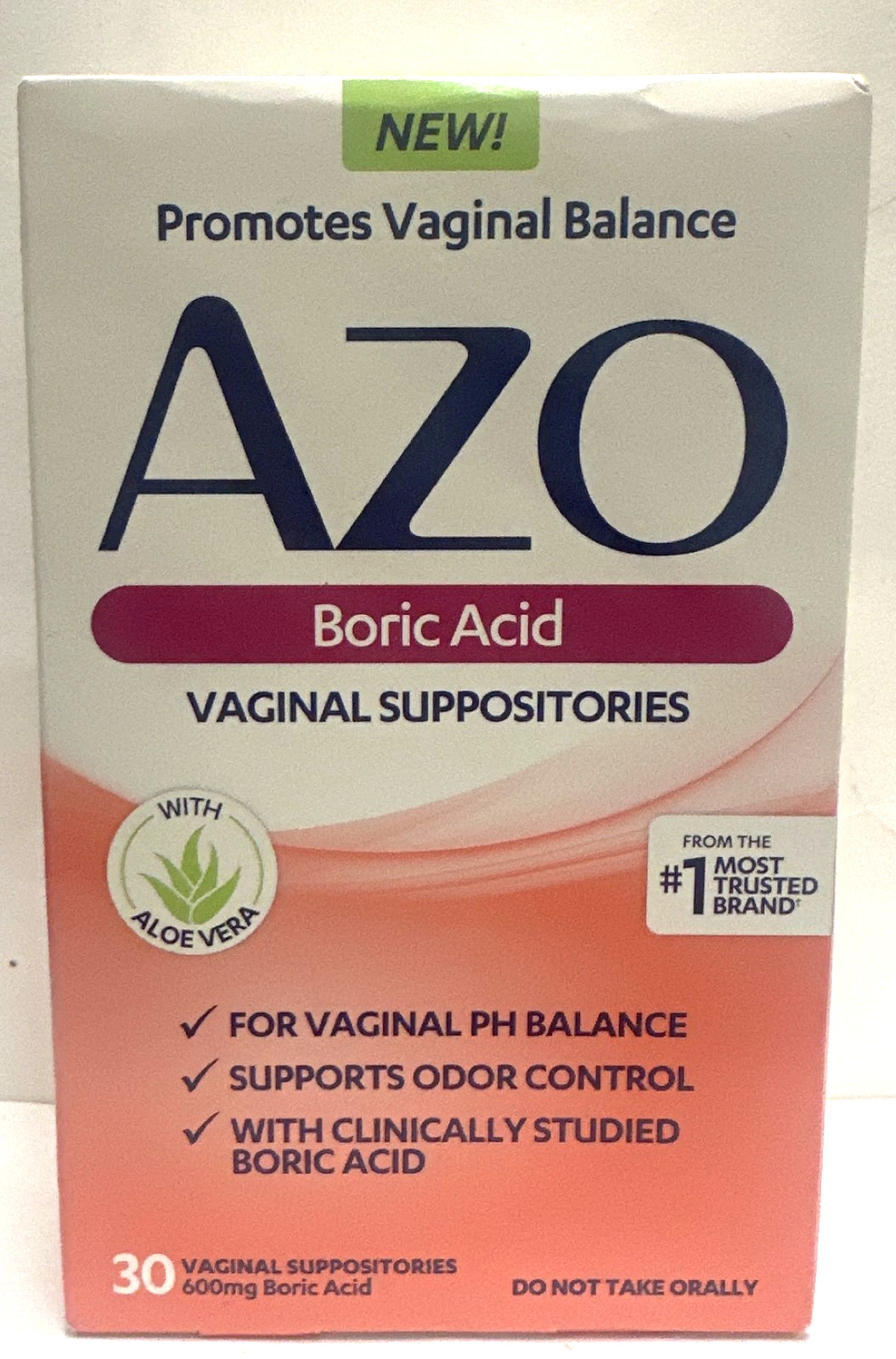 AZO Boric Acid,with Aloe Vera, 30 Vaginal Suppositories , Exp:04/26 & up