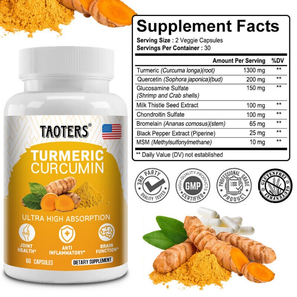 Turmeric Curcumin with Glucosamine, Joint Pain Max Strength 60 Capsules