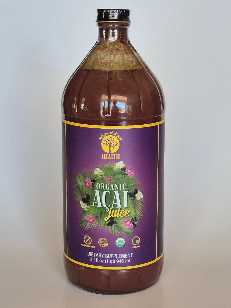 100 % ORGANIC Pure ONLY ACAI Super Juice Puree 32oz GLASS Bottle Omega Oil Rich