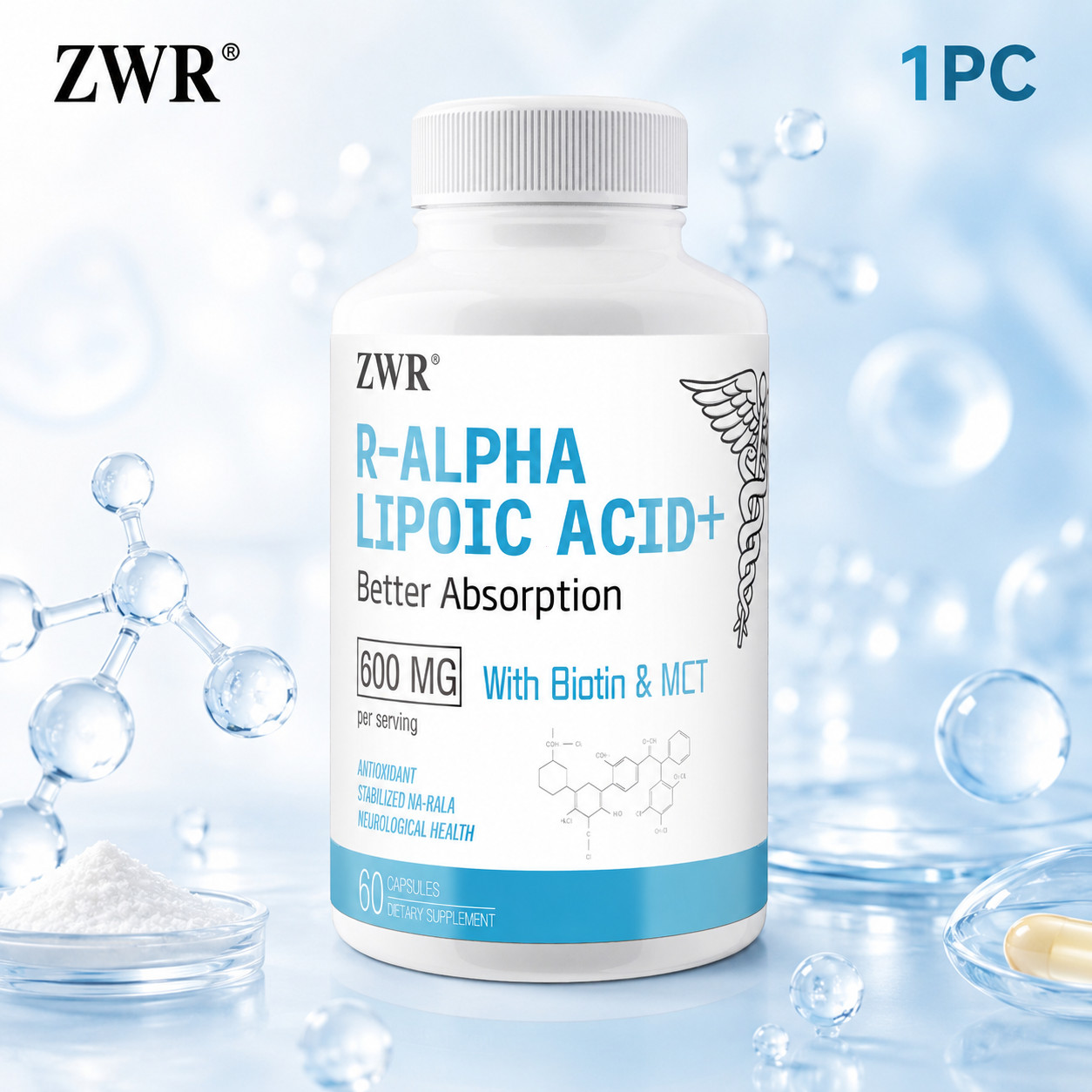 R-Type Alpha Lipoic Acid Capsules – 600 mg with Biotin; Supports Cellular Health