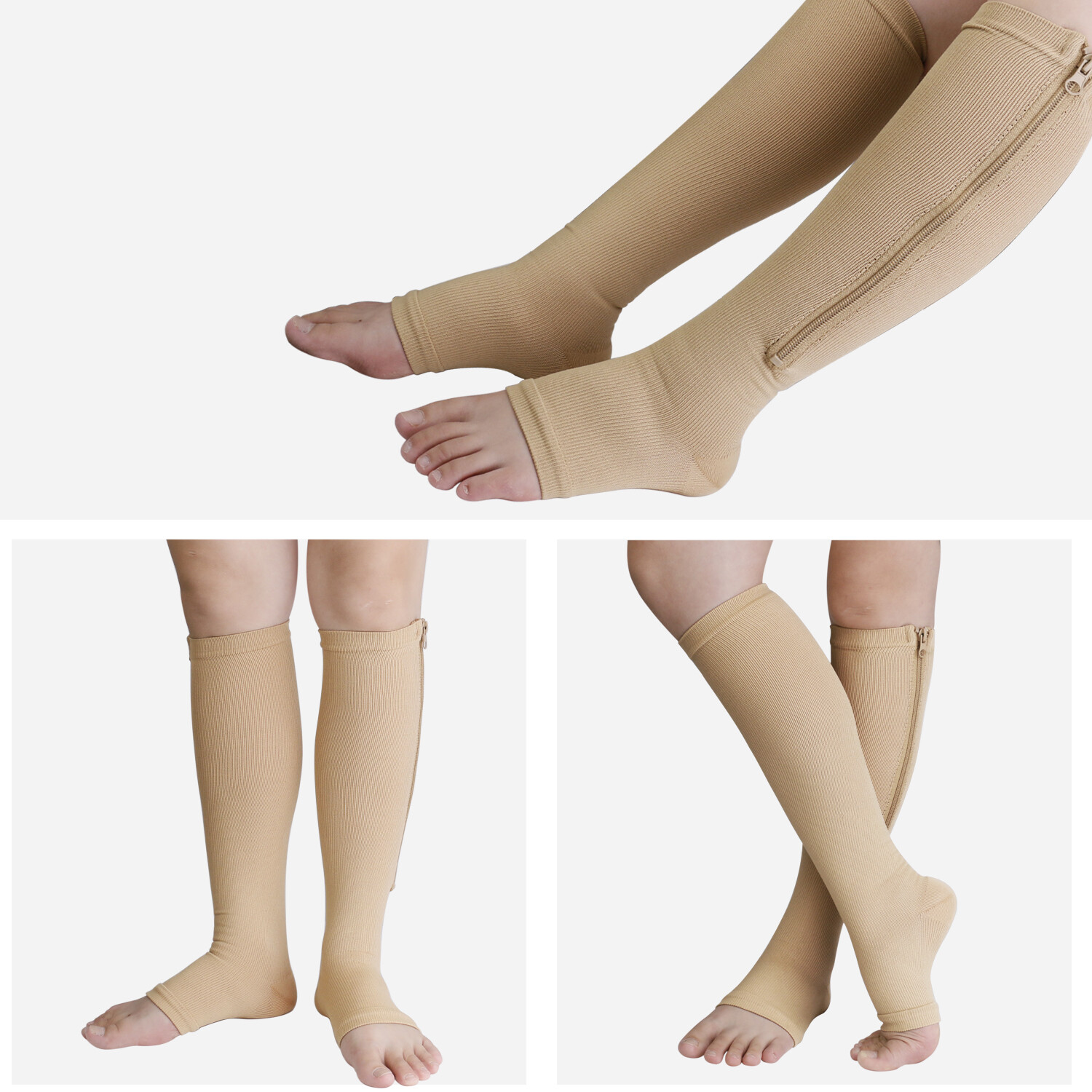 Nylon Zipper Compression Socks Support Graduated Stockings Mens Womens 20-30mmHg