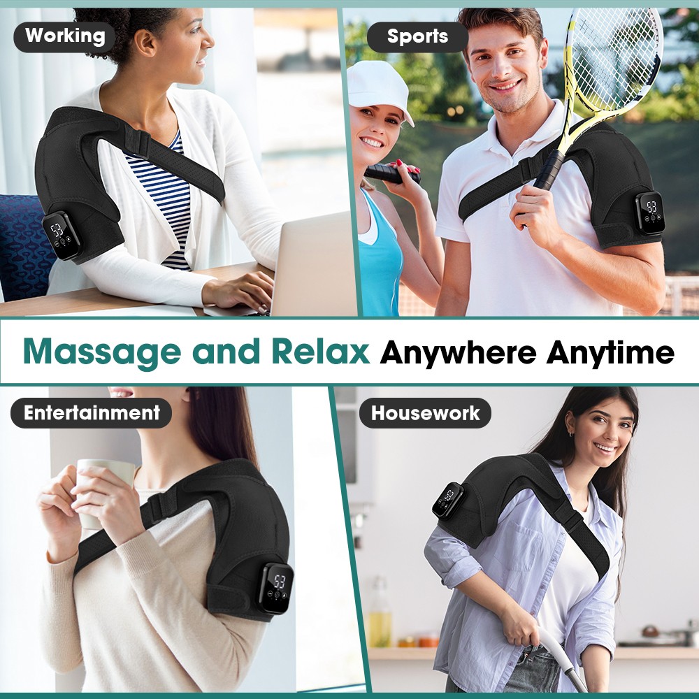 Electric Shoulder Massager Heated Shoulder Brace with Vibration for Pain Relief