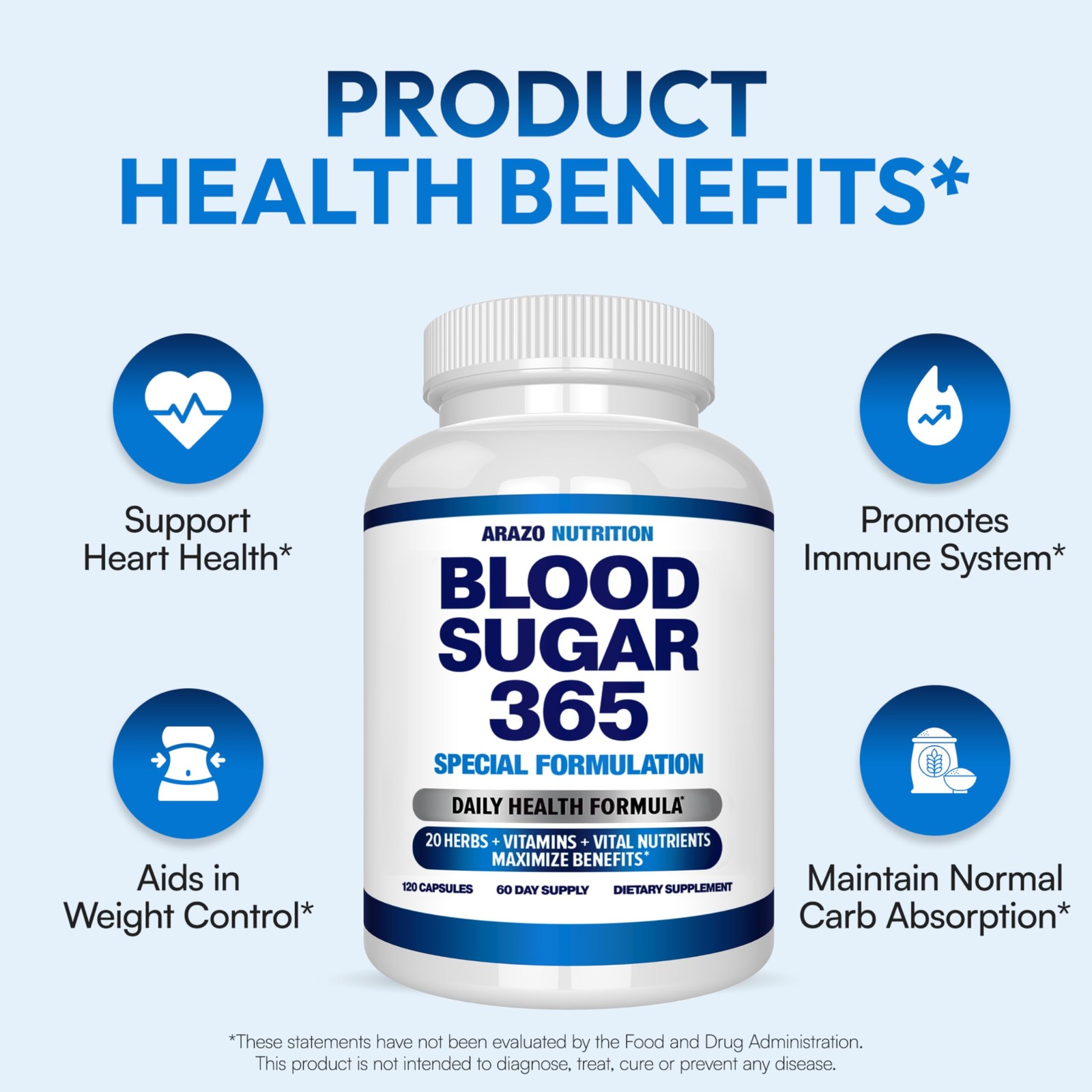 Arazo Nutrition Blood Sugar 365 Supplement – 120 Count (Pack of 1), White