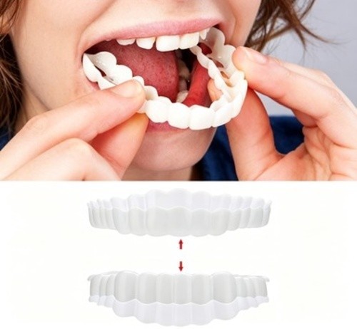 Temporary Teeth Upper Denture Cosmetic Veneers Smile Cover 2pcs Set